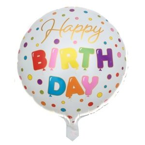 Foliový balonek bílý s puntíky Happy birthday 45 cm
