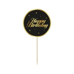 Zápich na dort - Happy Birthday - černo zlatý