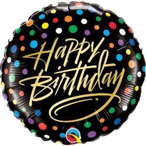Foliový balonek černý s puntíky - Happy Birthday - 45 cm