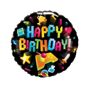 Foliový balonek černý,  Game - Happy birthday 45 cm