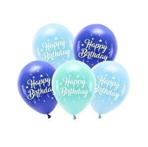 Latexové balonky modré Happy Birthday 26 cm - 5 ks