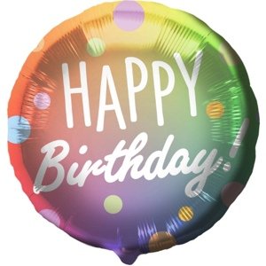 Foliový balonek Happy Birthday - holografické tečky 45 cm