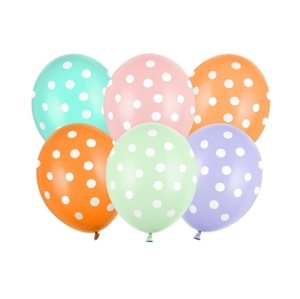 Balonky barevné s potiskem 30 cm - puntíky, 6 ks
