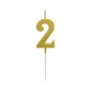 Svíčka narozeninová číslice 2 metalická zlatá 9,5 x 2,3 cm