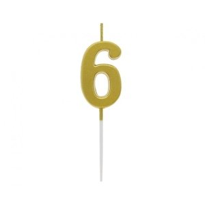 Svíčka narozeninová číslice 6 metalická zlatá 9,5 x 2,3 cm