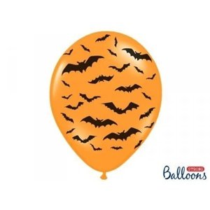 Latexový balonek Halloween oranžový s netopýry 30 cm
