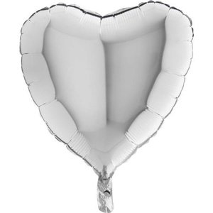 Foliový balonek srdce stříbrné 45 cm - Nebalený