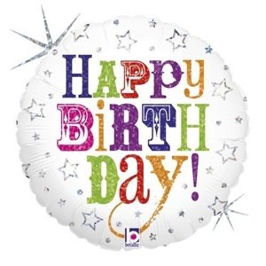 Foliový balonek bílý s barevným nápisem Happy birthday 45 cm