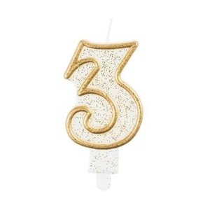 Svíčka narozeninová číslice 3 zlatá 7,5 cm