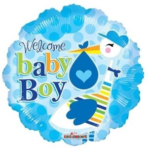Foliový balonek s čápem Welcome baby boy 46 cm