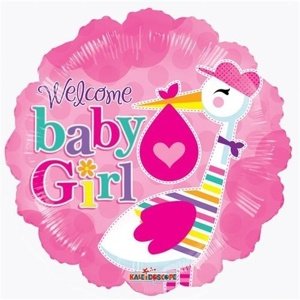 Foliový balonek s čápem Welcome baby girl 46 cm
