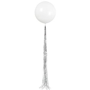 Latexový balonek bílý se stříbrnými třásněmi 61 cm