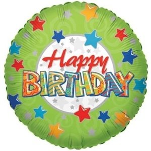 Foliový balonek zelený s hvězdičkami - Happy Birthday 46 cm